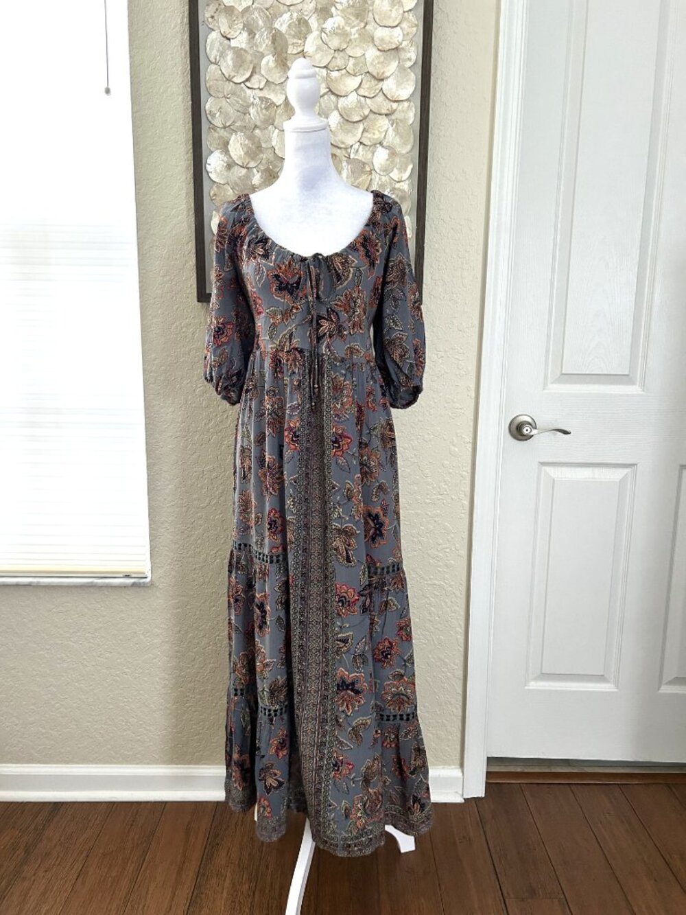 Angie Slate Blue Floral Maxi Dress